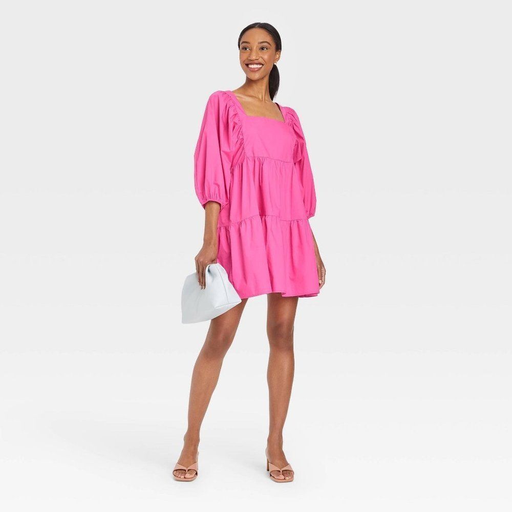 A New Day Size Small Pink Barbiecore Lagenlook Puff Sleeve Mini Dress